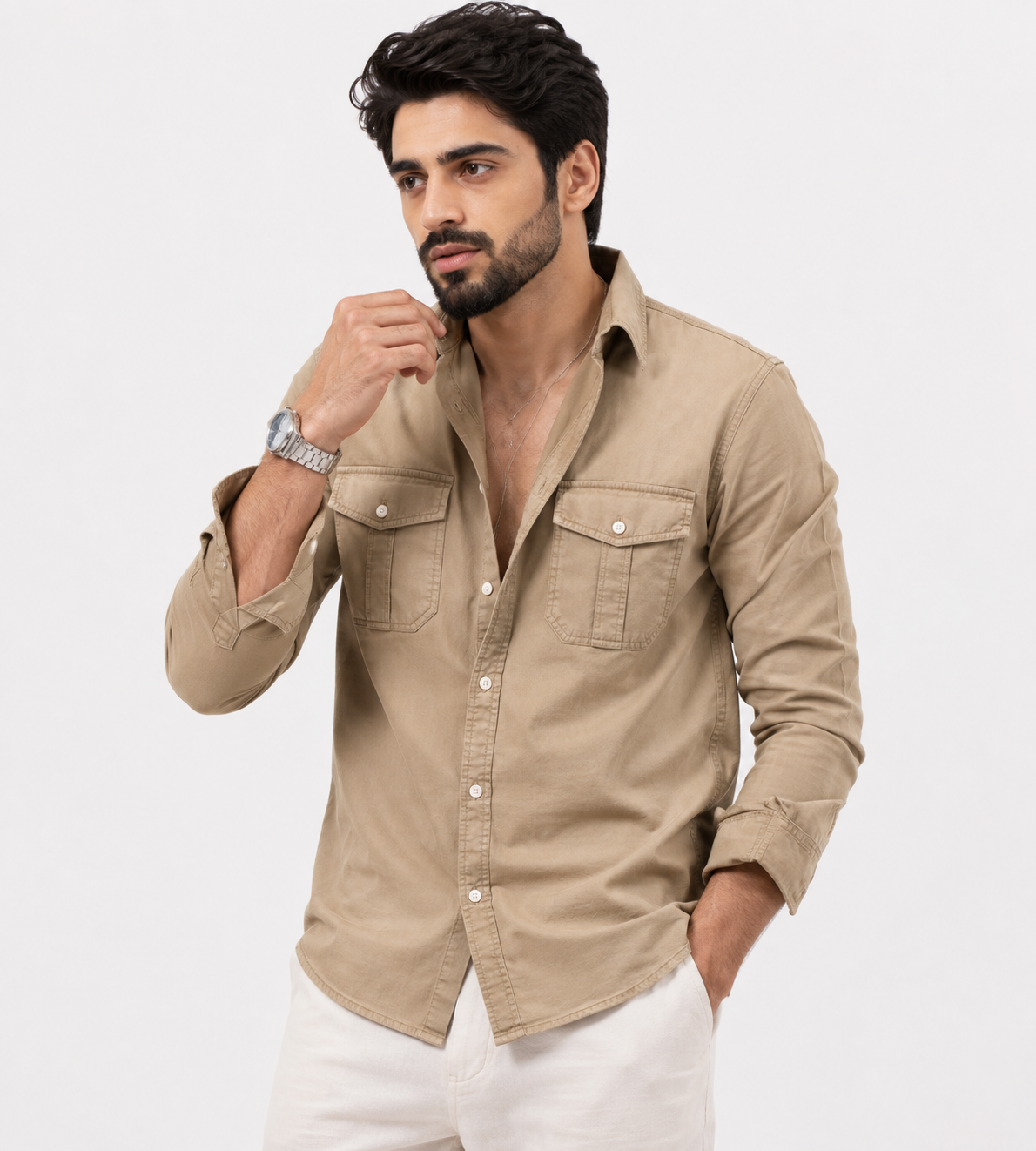 Mens Casual Long-sleeve Shirt Top