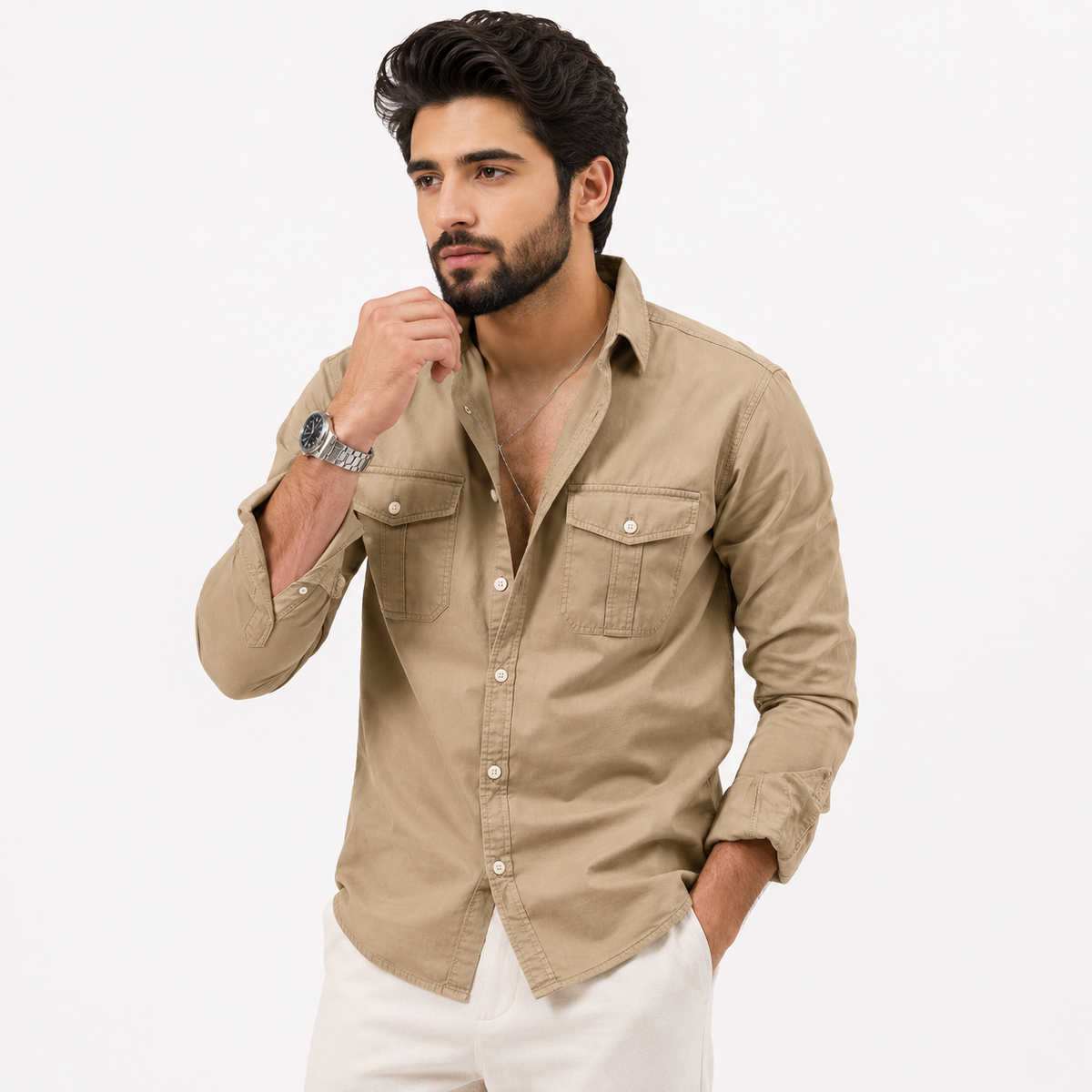 Mens Casual Long-sleeve Shirt Top