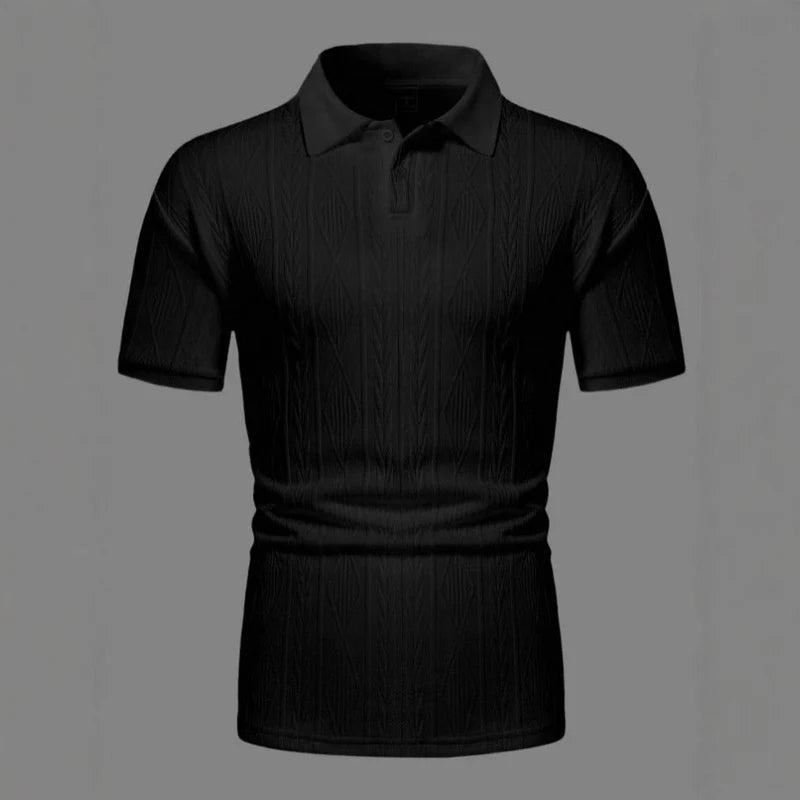 Mens Textured Polo Shirt Short-sleeve T-shirt Top