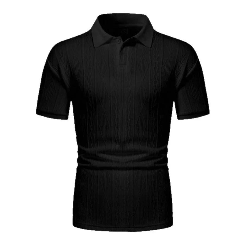 Mens Textured Polo Shirt Short-sleeve T-shirt Top